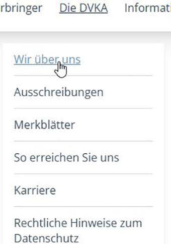 Menueauswahl Bereich Die DVKA mit Mauszeiger