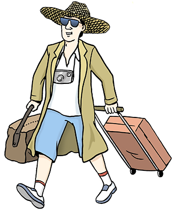 Person mit Koffern fährt in Urlaub
